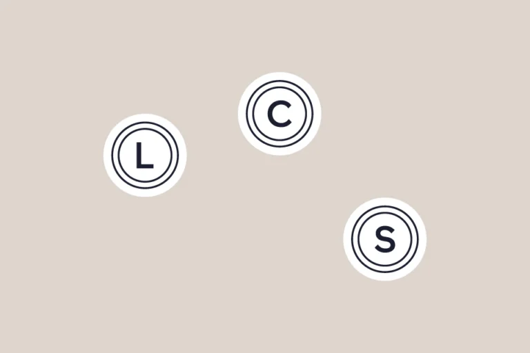 Laser Construction L, C and S roundels as separate white badges with navy rings on a stone background