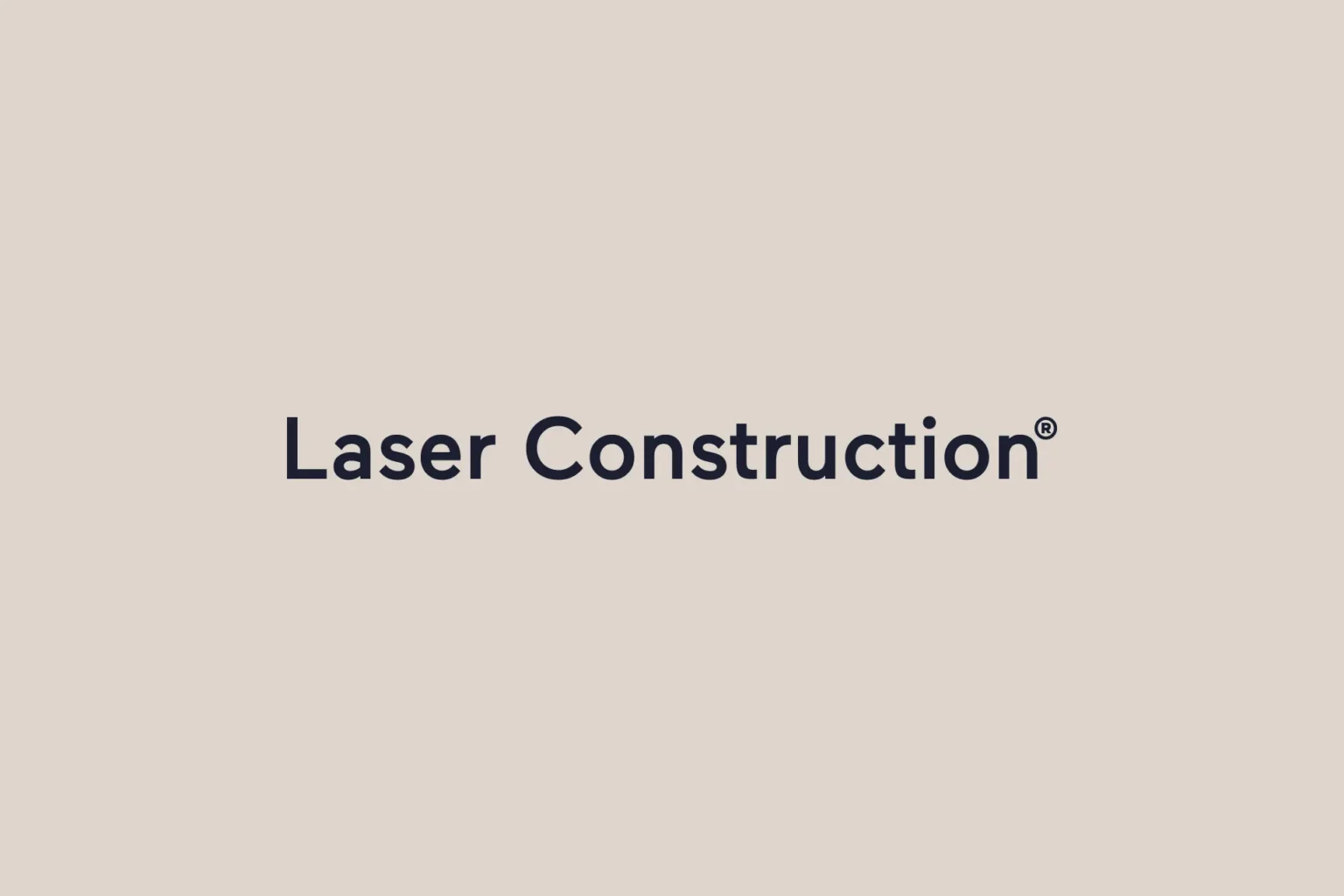 Laser Construction wordmark in dark navy on a warm stone-coloured background
