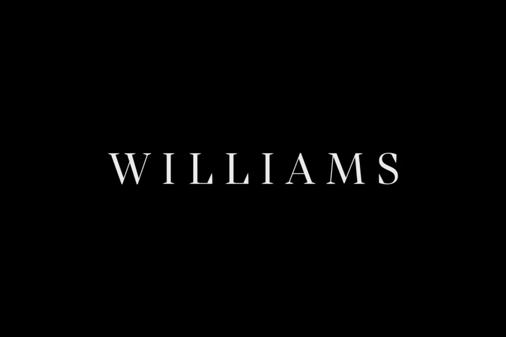 Williams Joinery wordmark: 'Williams' in widely spaced serif capitals, white on black